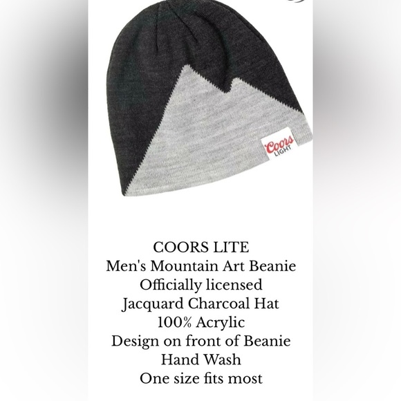 COORS LIGHT Logo Mountain Art Knit Beanie Scull Cap Jacquard Charcoal Hat - OSFM - Picture 2 of 4
